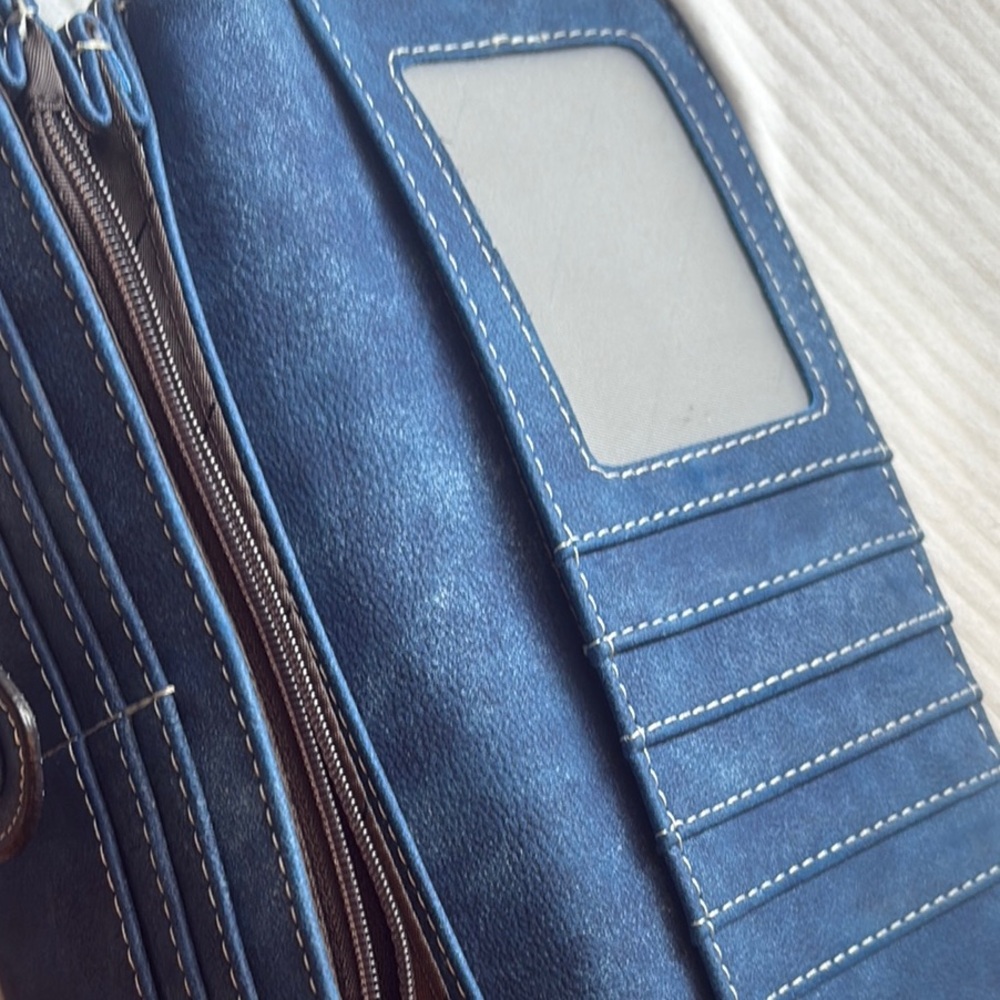 Navy Blue Suede Wallet with Curved Flap - Picture 5 of 7